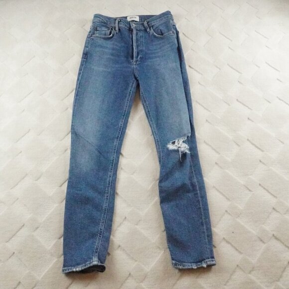 AGOLDE Nico High-Rise Skinny Jeans Womens 25 Button Fly Blue Denim - Picture 1 of 11